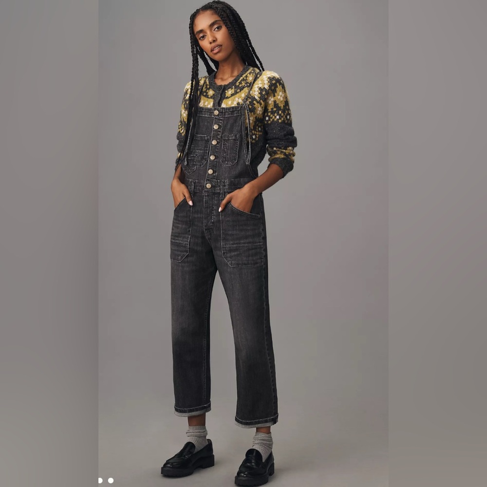 Anthropologie Pilcro Painters Denim Straight Leg Overalls Washed Black size 27